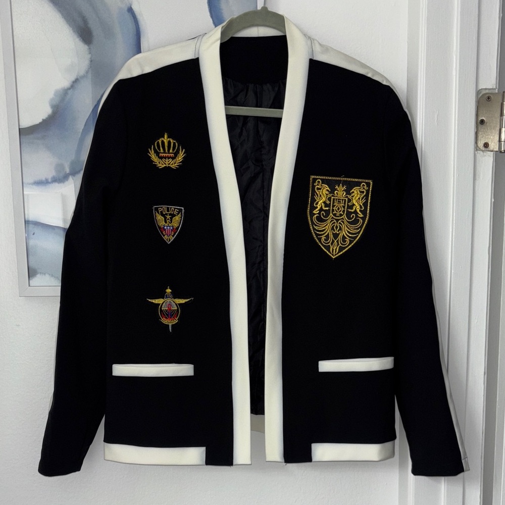 Balmain style Black and White Embroidered Jacket